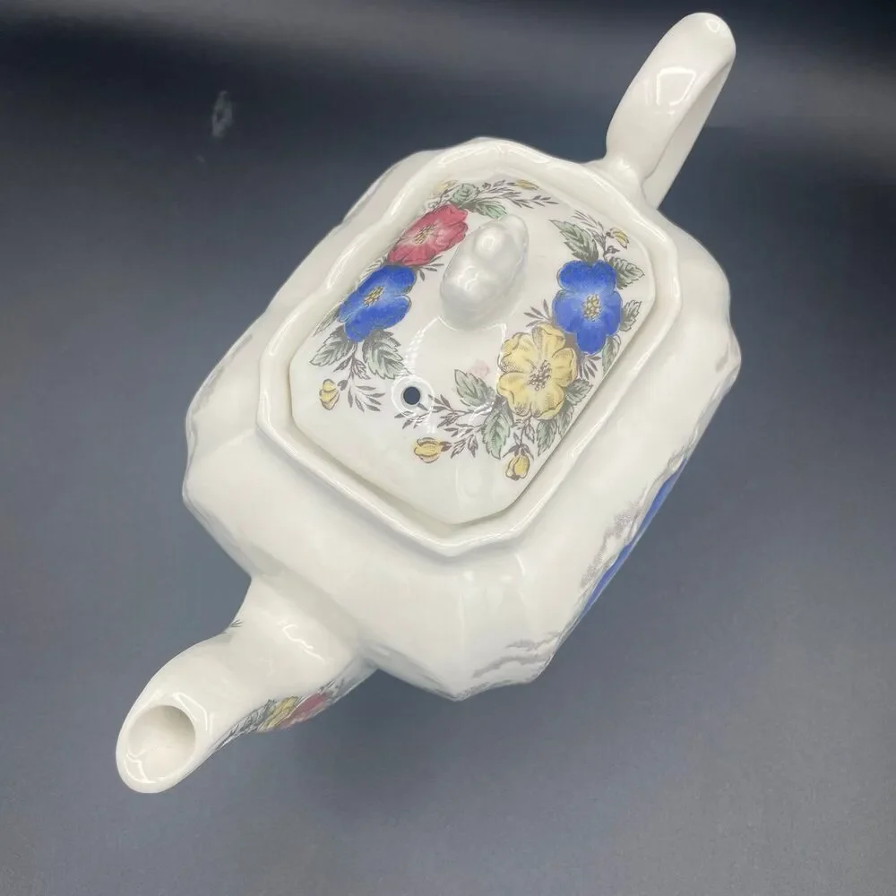 Vintage James Sadler Square Cube Teapot English Country Cottage Garden Scene